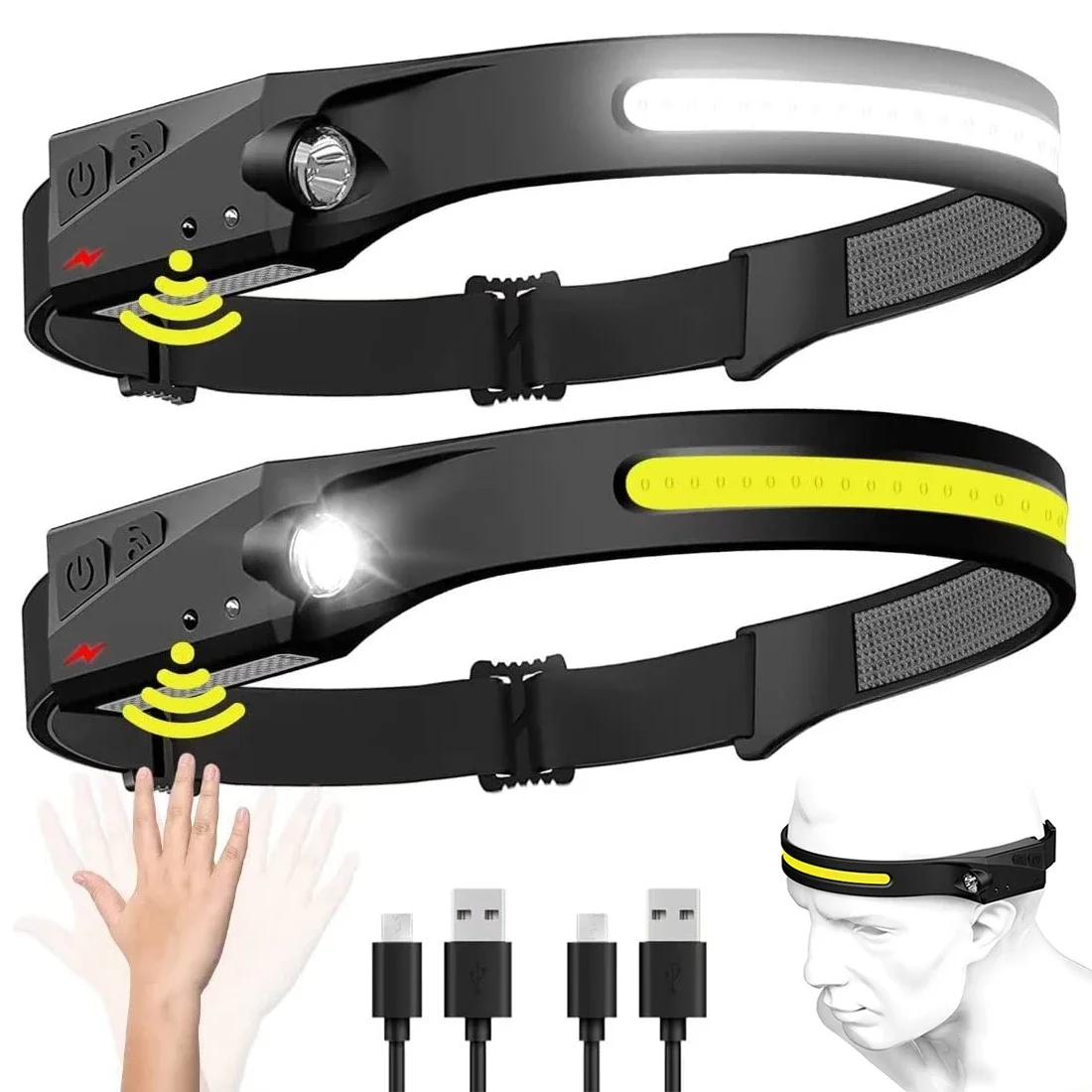 Fishing Headlamp - كشاف LED COB مع مستشعر حركة،