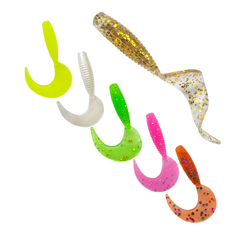 50 قطعة طعم صيد ناعم بذيل منحن - مراجعة Fishing Equipment For Trout وسعره